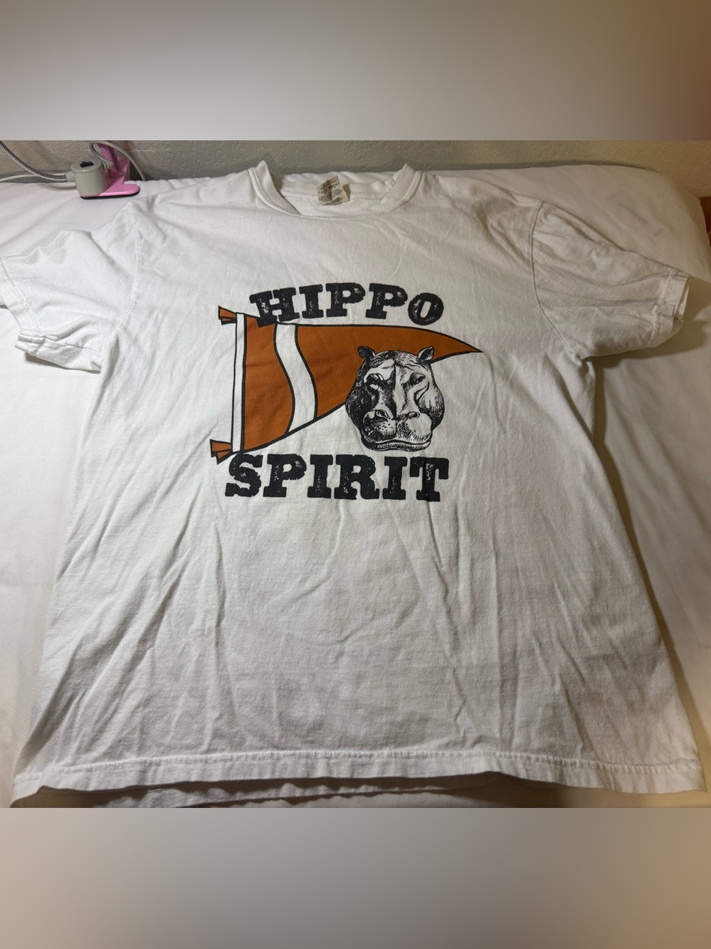 Comfort Colors White Tee with Orange Pennant & Hippo Graphic